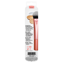 Load image into Gallery viewer, Back of Real Techniques Seamless Complexion Brush packaging showing usage tips and benefits
