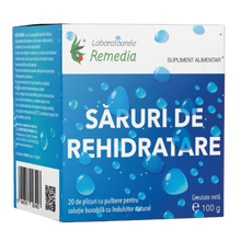 Load image into Gallery viewer, Box of Laboratoarele Remedia Oral Rehydration Salts, a food supplement containing 20 sachets of powder with natural sweetener for making a drinking solution.