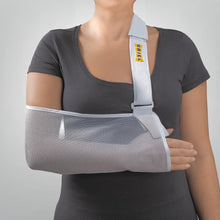 Load image into Gallery viewer, Uriel Arm Sling Pouch made of breathable grey mesh with an adjustable padded shoulder strap for arm and shoulder injury support.