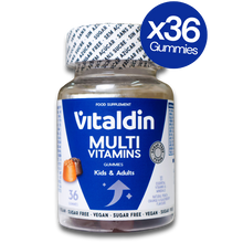 Load image into Gallery viewer, Vitaldin Multivitamin Gummies bottle for children and adults, 36-count with 11 essential vitamins and minerals.