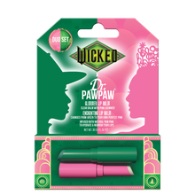 Load image into Gallery viewer, WICKED x Dr.PAWPAW Enchanting & Glimmer Lip Balm Duo in themed packaging with character silhouettes.