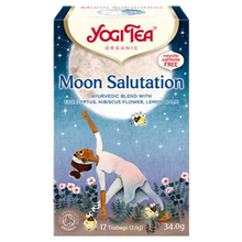 Load image into Gallery viewer, YOGI TEA® Moon Salutation Organic Ayurvedic Blend (17 tea bags), a relaxing herbal tea with eucalyptus, hibiscus, and lemon balm designed for grounding, balance, and post-yoga relaxation.