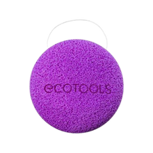 Load image into Gallery viewer, A purple Eco Tools body cleansing sponge with a loop for hanging.
