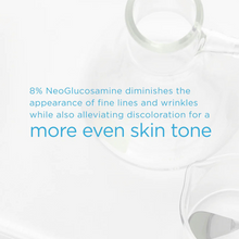 Load image into Gallery viewer, Glass container with text about NeoGlucosamine&#39;s effects on skin
