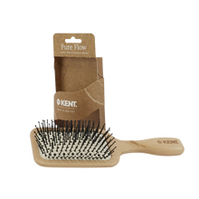 Load image into Gallery viewer, The Kent Pure Flow large, vented paddle brush with its packaging, which is recycled.
