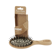 Load image into Gallery viewer, The front side of the Kent Pure Flow Oval Brush with its packaging, which is recycled.
