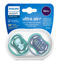 Load image into Gallery viewer, PHILIPS AVENT SOOTHER ULTRA AIR 18M+ BOY HELLO  2PC
