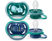 Load image into Gallery viewer, PHILIPS AVENT SOOTHER ULTRA AIR 18M+ BOY HELLO  2PC
