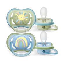 Load image into Gallery viewer, PHILIPS AVENT SOOTHER ULTRA AIR 0-6M BOY BLUE/GREEN 2PC SCF085/21
