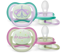 Load image into Gallery viewer, Philips Avent Soother Ultra Air Night Time 0-6M Girl 2PC SCF376/19
