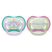 Load image into Gallery viewer, Philips Avent Soother Ultra Air Night Time 0-6M Girl 2PC SCF376/19
