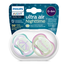 Load image into Gallery viewer, Philips Avent Soother Ultra Air Night Time 0-6M Girl 2PC SCF376/19
