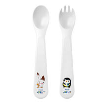 Load image into Gallery viewer, Philips Avent Toddler Fork &amp; Spoon 12M + Neutral SCF712/00
