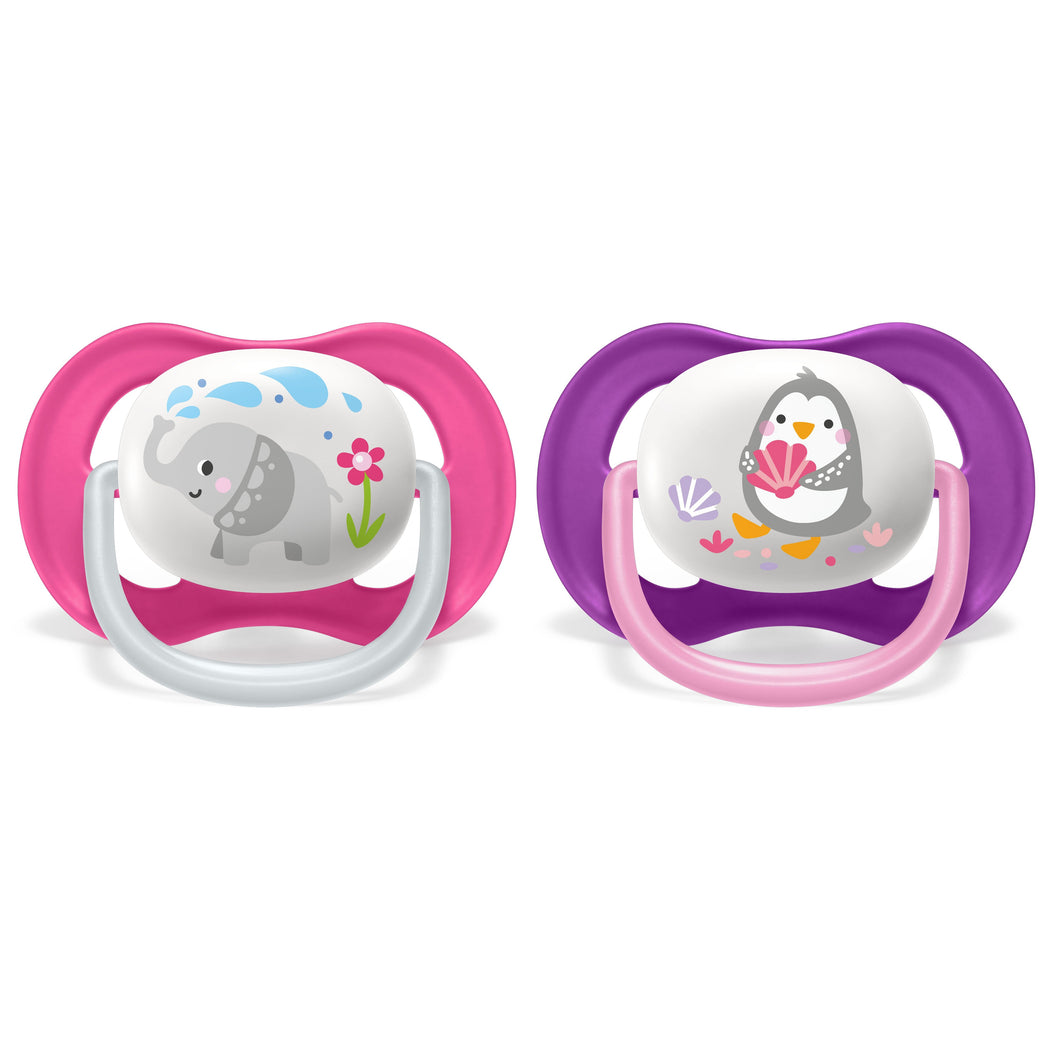 SOOTHER ULTRA AIR 6-18M GIRL  ELEPHANT/PENGUIN 2PC SCF080/08