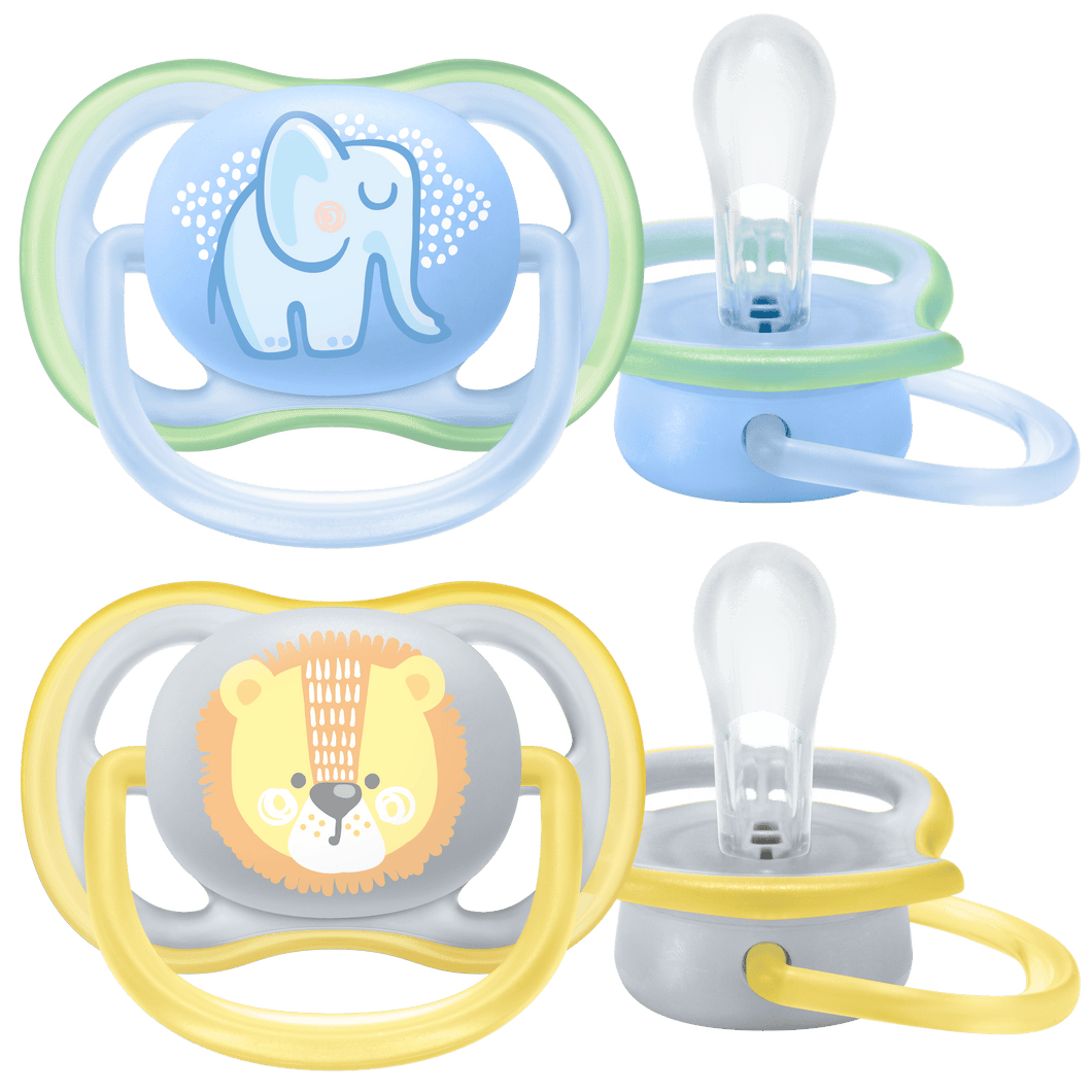 SOOTHER ULTRA AIR 0-6M BOY ELEPH/LION 2PC