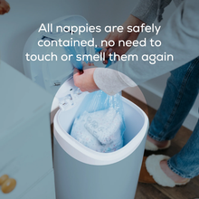 Load image into Gallery viewer, Angelcare Dress Up nappy bin refill bag containing used nappies for hygienic disposal
