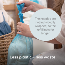 Load image into Gallery viewer, Angelcare Dress Up refill bag showing nappies grouped together to reduce plastic waste
