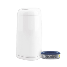 Load image into Gallery viewer, Angelcare Nappy Disposal System Pail in white shown with one Odour-Lock refill cassette.
