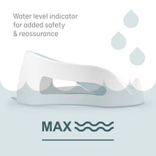 Load image into Gallery viewer, Graphic showing the water level indicator for added safety and reassurance when using the Angelcare Bath Support (MAX line shown).
