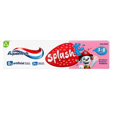 Load image into Gallery viewer, A carton of Aquafresh Splash strawberry toothpaste for kids 3-8 years featuring Marshall from Paw Patrol.

