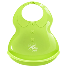 Load image into Gallery viewer, Bébé Angel lime green silicone baby bib featuring a collar design and spill catcher pocket.
