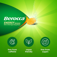 Load image into Gallery viewer, Berocca Orange nutritional information with B vitamins, vitamin C, magnesium, zinc and calcium
