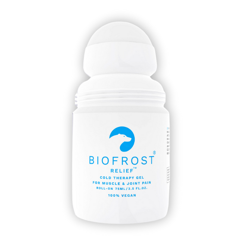 Biofrost Relief Roll On with cold therapy for muscle relief.