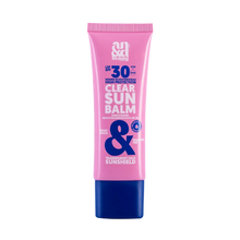 Load image into Gallery viewer, A pink and blue tube of A.N.D. beauty Clear Sun Balm SPF 30, a transparent face sunshield.
