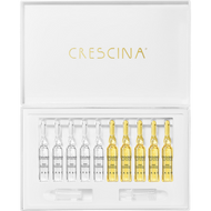 Crescina Transdermic HFSC Complete Treatment open box displaying clear Anti-Hair Loss and gold Re-Growth ampoules with applicators for thinning hair care.