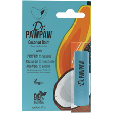 Load image into Gallery viewer, Dr. PAWPAW Coconut Lip Balm Stick 4g in original blue packaging, featuring pawpaw, castor oil and aloe vera in a 99% natural vegan formula.
