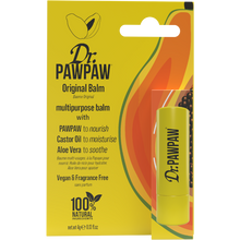 Load image into Gallery viewer, Dr.PAWPAW Original Lip Balm Stick 4g in original packaging, featuring pawpaw, castor oil and aloe vera in a vegan, fragrance-free formula.
