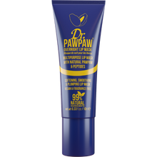 Load image into Gallery viewer, Dr. PAWPAW Overnight Lip Mask 10ml in a dark blue tube, featuring a 99% natural, vegan and fragrance-free formula with pawpaw and peptides for soft, hydrated lips.
