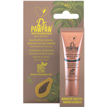 Load image into Gallery viewer, Dr. PAWPAW Rich Mocha Balm 10ml displayed with its original brown packaging, featuring a 98% natural, vegan formula with pawpaw for hydrating lips and cheeks.
