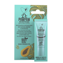 Load image into Gallery viewer, Dr. Pawpaw shea butter balm packaging with tube and leaf design.
