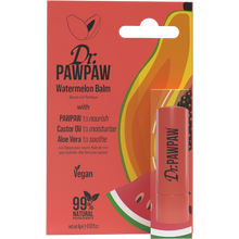Load image into Gallery viewer, Dr. PAWPAW Watermelon Lip Balm Stick 4g in original coral packaging, featuring pawpaw, castor oil and aloe vera in a 99% natural vegan formula.
