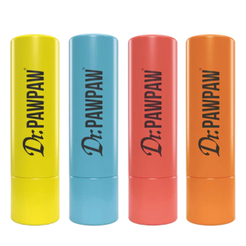 Four Dr.PAWPAW lip balm sticks: Original, Coconut, Watermelon, Mango