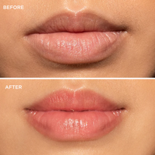 Load image into Gallery viewer, Before and after using Dr.PAWPAW Tinted Peach Pink Lip Balm showing natural pink tint
