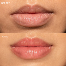 Load image into Gallery viewer, Before and after applying Dr.PAWPAW Tinted Ultimate Red Lip Balm on lips.
