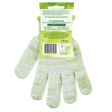 Load image into Gallery viewer, Back of EcoTools Bath and Shower Gloves packaging displaying barcode, directions, and eco-friendly details.
