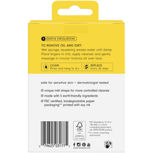 Load image into Gallery viewer, Back of the EcoTools BioBlender facial cleansing mitt package showing usage instructions and product features.
