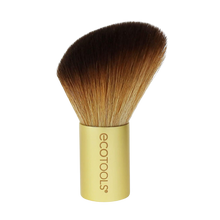 Load image into Gallery viewer, Front view of the EcoTools Contour Buki Brush with an angled bristle head and short gold base isolated on a black background.
