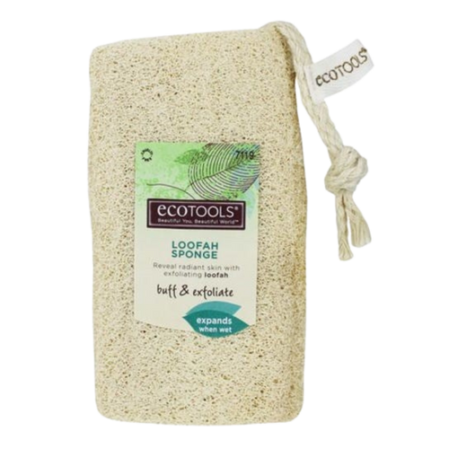 EcoTools Loofah Sponge package. Promotes use to buff & exfoliate skin and mentions that it expands when wet.