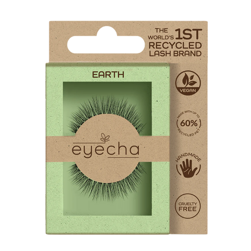 Eyecha Earth vegan lashes in eco-friendly packaging, lightweight and reusable design for a natural everyday look