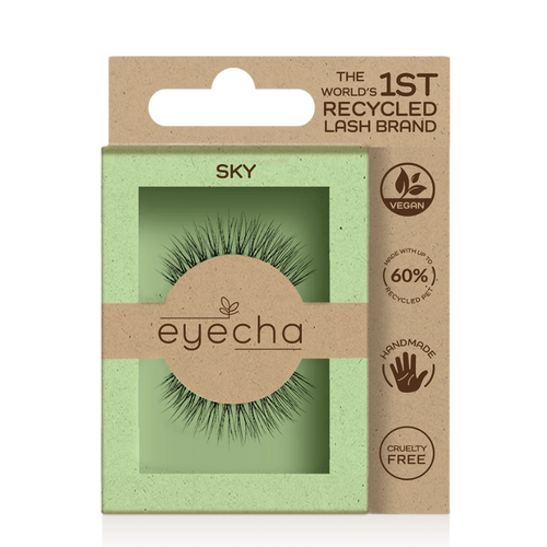 Eco-friendly Eyecha Lightening Sky vegan lashes packaging with natural recyclable materials and minimal design