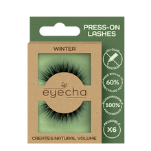 Load image into Gallery viewer, Eyecha Winter Press-On Lashes in eco-friendly biodegradable packaging with no glue needed.
