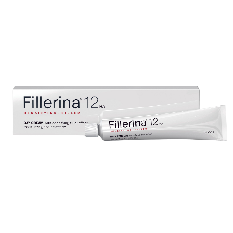 Fillerina 12 HA Densifying-Filler Day Cream. Grade 4 concentration for deep wrinkles, providing moisturizing and protective densifying-filler effects.