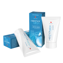 Load image into Gallery viewer, A group of Fytofontana Hemorrelax rectal cream products, featuring two white tubes and two blue boxes with a water splash design.

