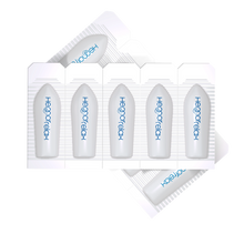 Load image into Gallery viewer, Two blister strips containing individual white Hemorrelax rectal suppositories with blue branding text on the packaging, isolated on a black background.
