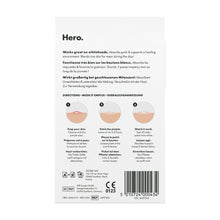 Load image into Gallery viewer, Hero Mighty Patch directions for use: Prep skin, patch pimple (leave on for 6-8 hours), and peel off when patch turns white. Works great on whiteheads, absorbs gunk, and supports a healing environment.
