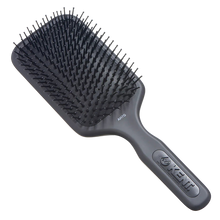 Load image into Gallery viewer, Kent AH7G black paddle hairbrush with cushioned pad and soft nylon quills. Ideal for detangling, smoothing, and styling all hair types.
